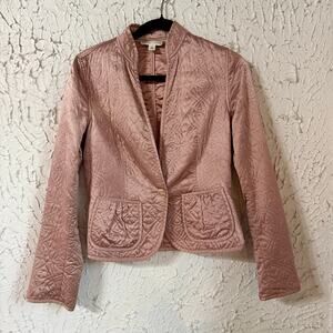 Banana Republic Silk Quilted Jacket Womens Small Blush Pink Lightweight Blazer